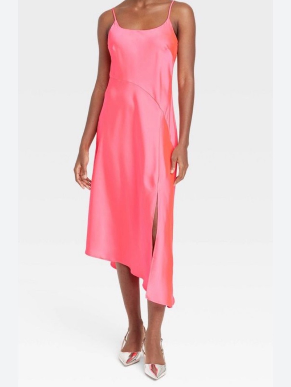 A new day bright neon pink bias cut slip dress EUC‎ size Small